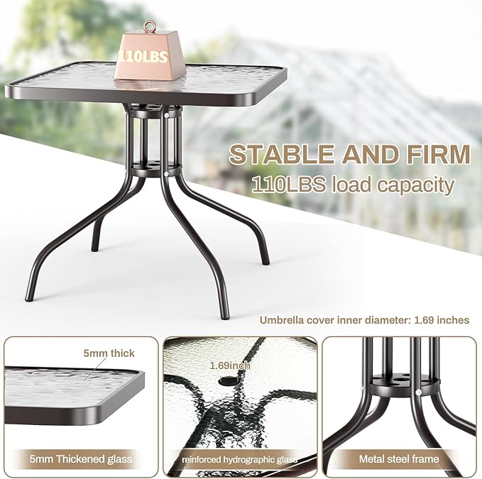 TLSUNNY Patio Dining Set 5 Pieces, All Weather Outdoor Furniture W/30"X 30" Table and 4 Stackable Textilene Chairs, Metal Table and Chairs for Patio, Lawn, Garden, Poolside, Backyard (Beige)