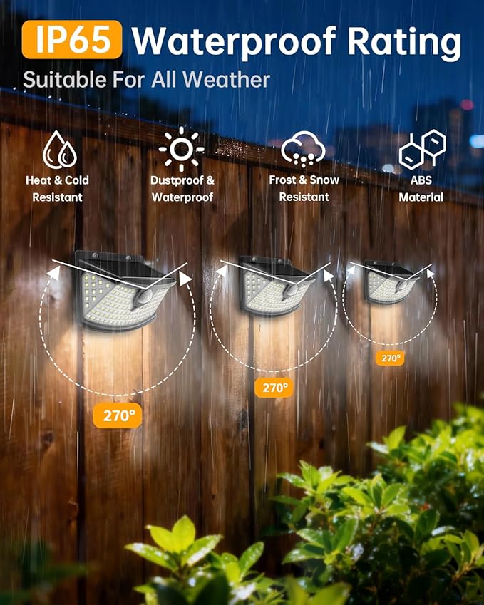 Aootek New Solar Motion Sensor Lights 120 LEDs with Lights Reflector,270° Wide Angle, IP65 Waterproof, Step Lights for Front Door, Yard, Garage, Deck (Black, Daylight White, 12-Pack)