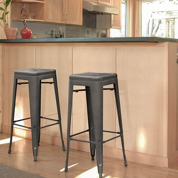 Devoko Metal Bar Stools 30" Indoor Outdoor Stackable Barstools Modern Style Industrial Vintage Counter Bar Stools Set of 4 (30 inch, Gun)