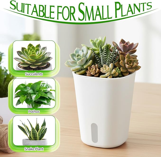 10 Sets 4" Self Watering Pots for Indoor Plants, Plastic Self Watering Planter Pots with Visual Water Level Clear Inner Cup and Multiple Vents for House Plants, Flowers, African Violets