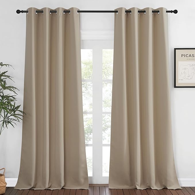 NICETOWN Blackout Room Darkening Window Curtain - Thermal Insulated Solid Grommet Blackout Patio Door Curtain/Drape for Living Room (Taupe, 1 Panel, 52 by 95-inch)