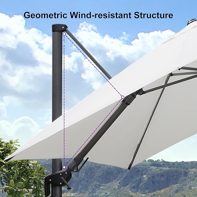 PURPLE LEAF 9' X 12' Left-right Tilt Patio Umbrella Outdoor Cantilever Swivel Rectangle Umbrella Aluminum Offset Umbrella with 360-degree Rotation for Garden Deck Pool Patio White
