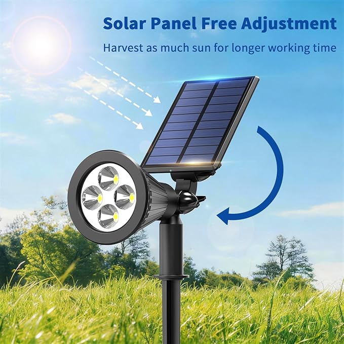 Solar Lights Outdoor Waterproof IP65,3000K Super Bright LED,2 Lighting Modes, Solar Powered Yard Garden Solar Spot Lights for Flag Landscape Auto On/Off-2 Pack