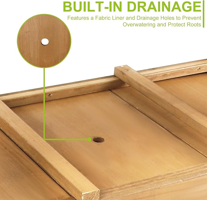 Raised Garden Bed with Legs - Elevated Wooden Planter Box, Durable Fir Wood, Reinforced Frame with Drainage Holes, Liner, and Storage Shelf for Vegetables, Herbs, Flowers, 33.5" x 18" x 30"