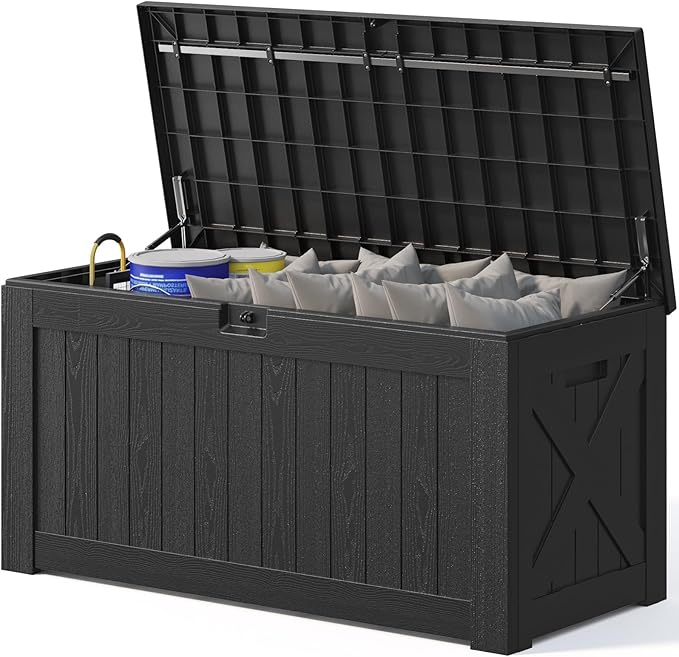 Patiowell 120 Gallon Large Deck Box, Outdoor Lockable Storage Box for Gardening Tools, Waterproof Deck Box for Patio Furniture, Black
