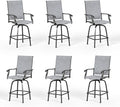 PHI VILLA Outdoor Swivel Patio Bar Stools Set of 6, 30 Inch Bar Height Tall Patio Chairs with Back & Armrest, Durable Textilene Fabric in Grey for Deck Lawn Garden