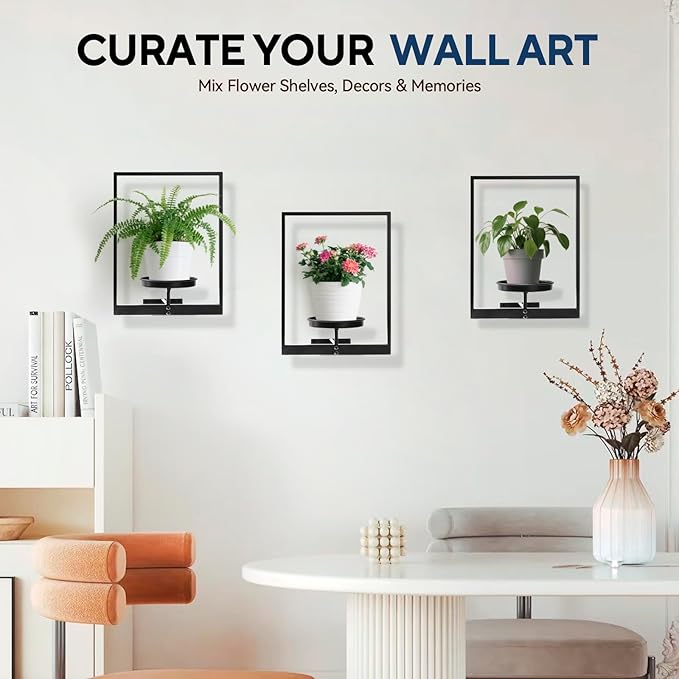 3 Pack Black Metal Indoor Window Plant Shelves Hanging Plant Shelves Picture Frame Outdoor Plant Rack for Indoor Outdoor,Decoration Racks for Home Decor Wall