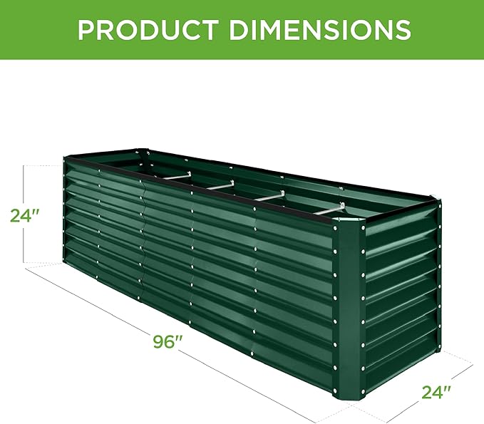 Best Choice Products 8x2x2ft Raised Outdoor Metal Garden Bed, Deep Root Box Planter for Vegetables, Flowers, Herbs, 240 Gallon Capacity, 100% Non Toxic Materials - Dark Green