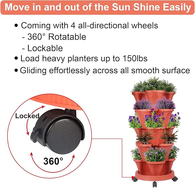 GameXcel Vertical Planter - 5 Tier Stackable Planter-Red 2 Pack