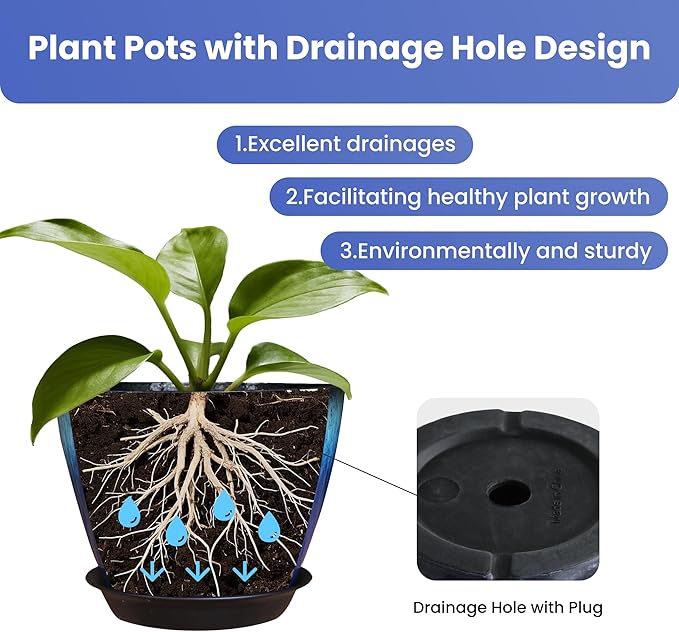 Plant Pots Pack of 4, 8 inch Plastic Flower Pots, Modern Glossy Finishing Planter for Indoor Outdoor Plants (Orange Glaze, 4 Pack)
