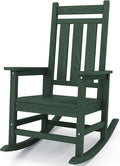 KINGYES Oversized Outdoor Rocking Chair, All-Weather Patio Rocking Chairs for Porch, HDPE Outdoor Patio Rockers with High Back & Wide Seat for Garden, Lawn, Green