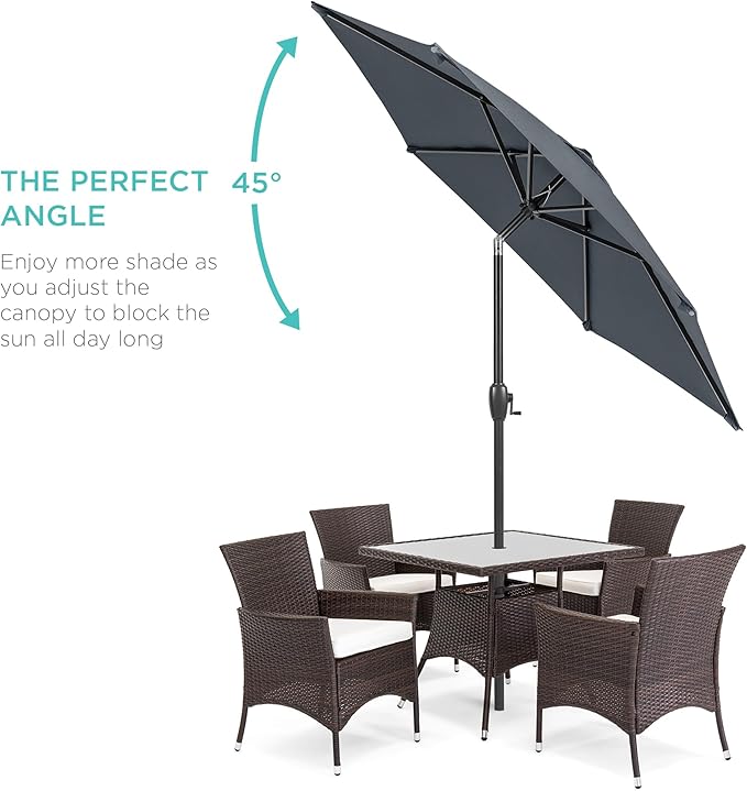 Best Choice Products 7.5ft Outdoor Solar Market Table Patio Umbrella for Deck, Pool w/Tilt, Crank, LED Lights - Slate