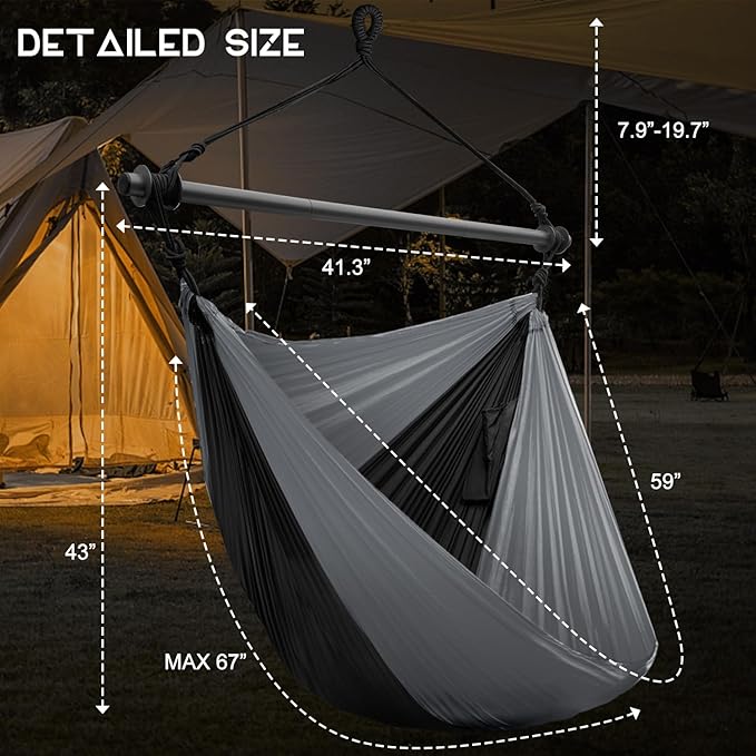 Hammock Swing Chair for Outdoor & Indoor, Lightweight & Portable, Perfect for Adults & Camping (Black, Gray)