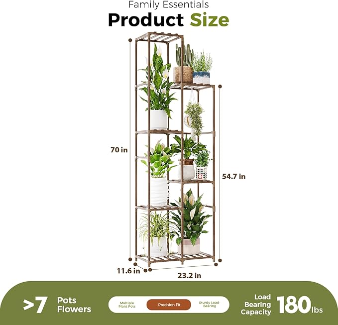 Bamworld Tall Plant Stand Indoor Corner Outdoor Plant Shelf Wood Plant Holder for Multiple Plants Flower Stands Plants Rack Living Room Garden Patio Lawn Window, Brown