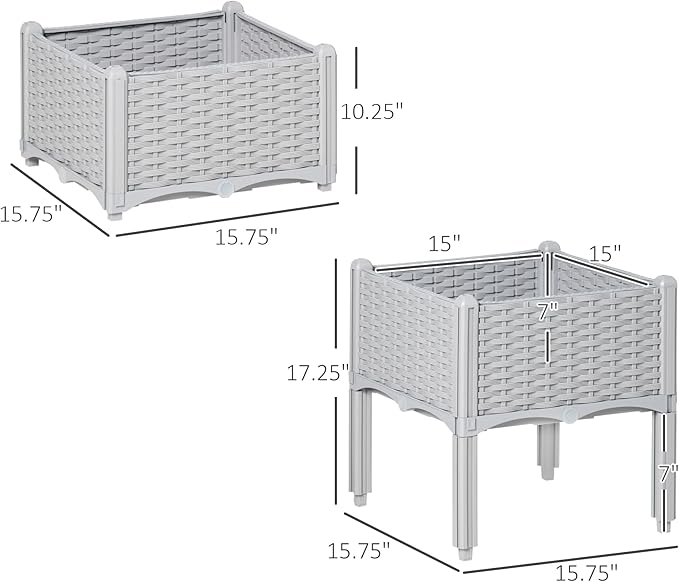 Outsunny 2 Piece Raised Garden Bed with Legs, Planter Box Raised Bed to Grow Flowers, Herbs & Vegetables, Gray