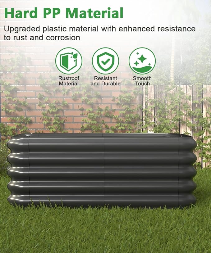 4.3x3.0x1.0ft Raised Garden Bed Kit, Rustproof PP Material Garden Box, Flower Bed with Tool-Free Assembly Design, Rectangular Planter Boxes for Outdoor Vegetables Flower Fruit Herb, Black