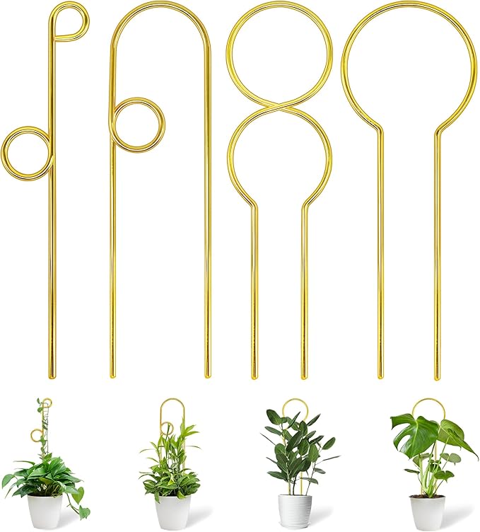 14.17in Plant Trellis Indoor, 4.2mm Dia Gold Small Trellis for Potted Plants, Metal Trellis for Climbing Plants Indoor Support for houseplant Hoya Photos Succulents Hostas, Plant Decor