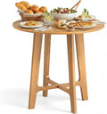 Tangkula 31.5" Round Patio Dining Table, Teak Wood Outdoor Dining Table with Slatted Tabletop, X-Shaped Frame & 4 Sturdy Supporting Legs, Indoor or Outside Table for Deck, Garden, Poolside & Backyard