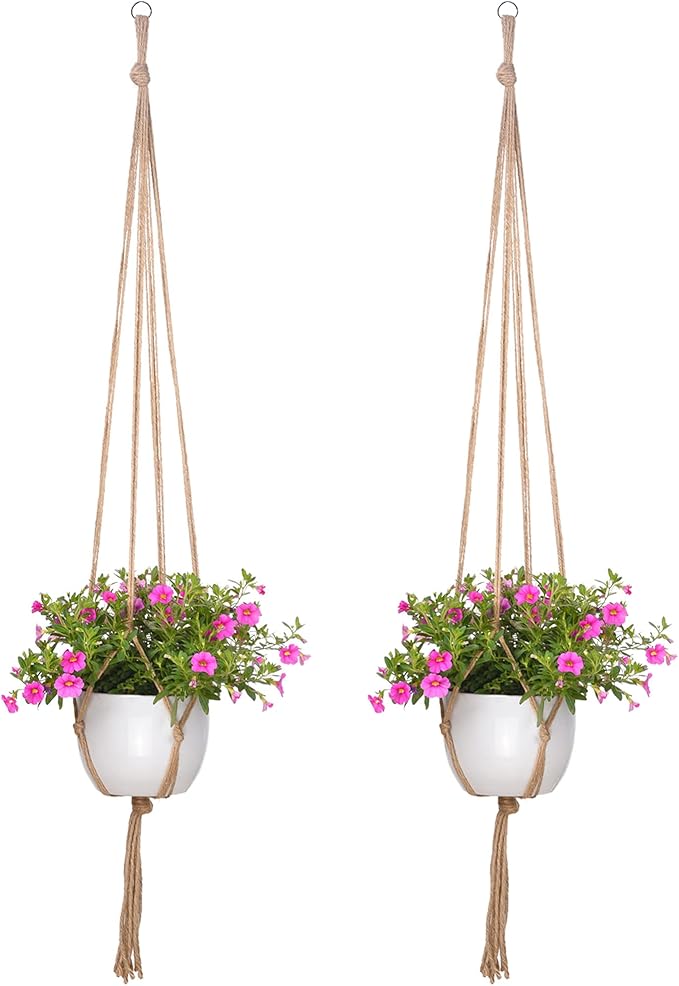 EBOOT 2 Pack 48 Inch Large Macrame Plant Hanger Rope to Hang Flower Pot Plant Holder for Indoor Outdoor Decorations, 4 Legs (Linen Color)