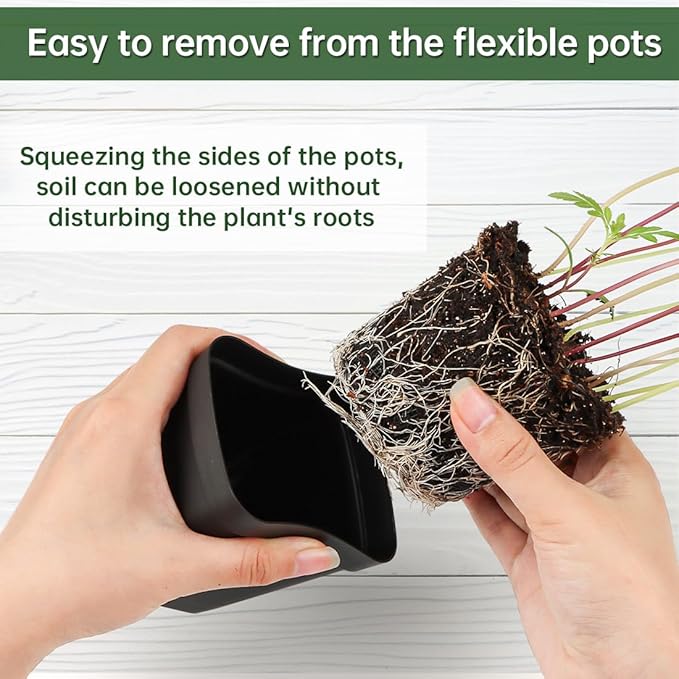 BTPLASTIK Square Nursery Pots 2.7 Inch 180 Pcs, Plastic Small Flower Pots with Drainage Holes, Sturdy Seedling pots for Planting, Cuttings (Black)