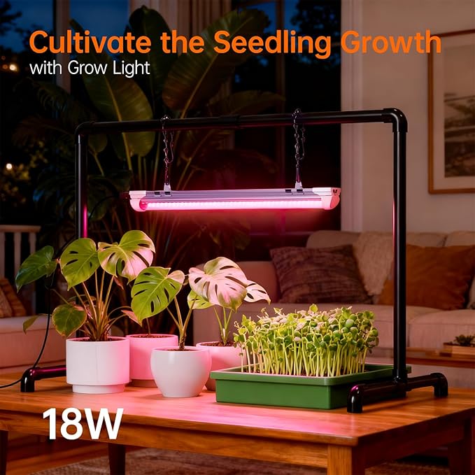 Bstrip Grow Light Stand, 1.3ft 18W Grow Light for Indoor Growing, Full Spectrum LED Plant Light for Seed Starting, Height Adjustable, 27.0" L x 13.0" W x 19.1" H