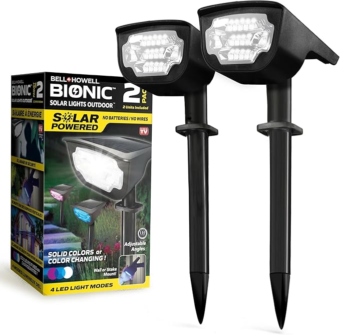 Bell+Howell Solar Lights Outdoor Bionic Burst Waterproof IP67 Path Lights, Landscape Outdoor Solar Lights for Yard Auto On/Off LED Bulbs, Wireless, Multicolor, Adjustable Light 2 Pieces