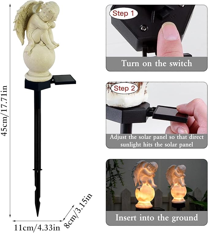 Solar Garden Angel Lights, Waterproof Outdoor Garden Angels Statue Decorations Angels Solar Lights for Cemetery Gravesite Grave Outside Yard Patio Lawn Porch (Sleeping Angel)