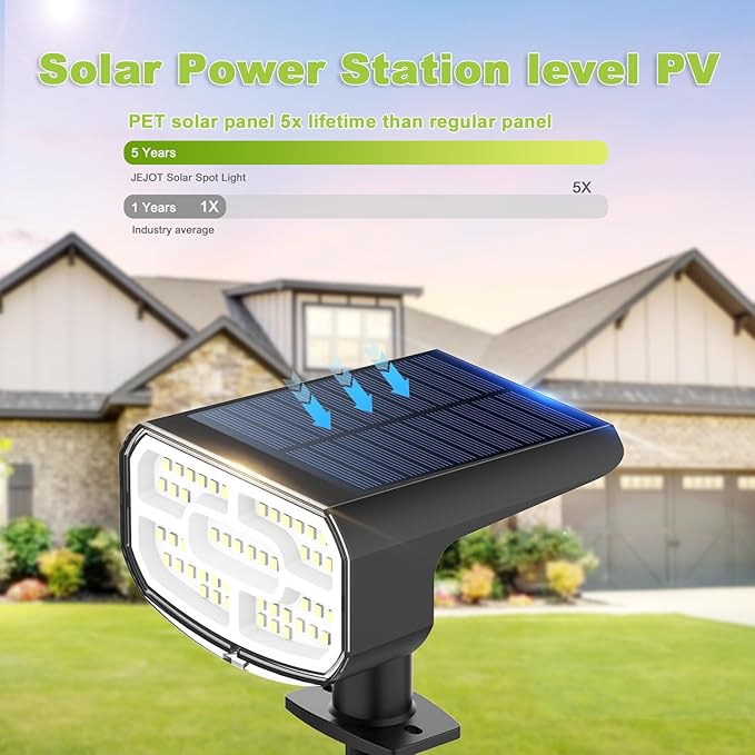 DAMINY Solar Spotlights Waterproof IP65,Auto On/Off,3000K 2 Lighting Modes Solar spot Lights for Garden,Pathway,Yard,Landscape-6 Pack