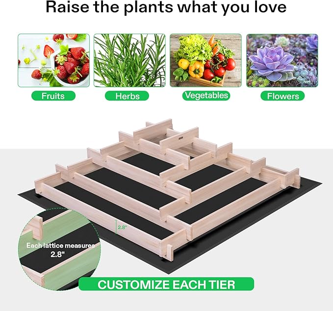 VIVOSUN 5-Tier Wooden Raised Garden Bed, 42 x 42 x 14 Inches, Outdoor Wood Planter Box with Gloves and Liner for Garden, Patio, Balcony, Backyard and Outdoors