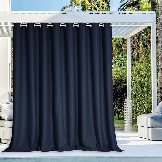 NICETOWN Outdoor Curtain for Patio Waterproof 84 inch Long, Rustproof Grommet Room Darkening Outdoor Slider Blind Window Treatment for Shower/Balcony, Navy Blue, 120 inch Wide, 1 Panel