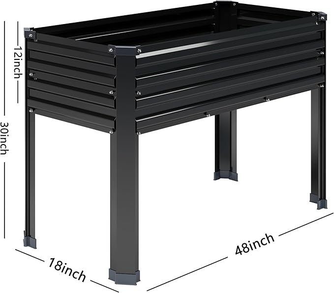 Galvanized Raised Garden Bed with Legs,48×18×30in Elevated Planter Box for Backyard,Garden, Patio, Balcony, 300lb Capacity,Planters for Outdoor Plants,Black