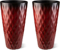 Glitzhome 23.75" H Tall Outdoor Planter, Set of 2 Wavy Texture Red Large Planters for Outdoor Plants, with Drainage Hole, Plastic Round Decorative Tall Flower Pots for Indoor Outdoor, Front Porch
