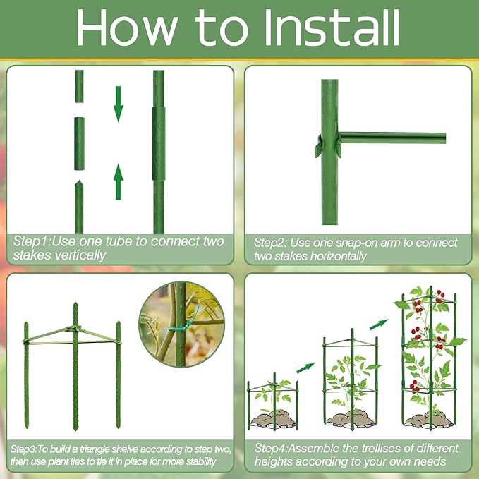 Halatool 4 Pack Tomato Cages for Garden,Up to 48in Adjustable Tomato Cage, Garden Stakes Tomato Trellis for Pots, Tomato Plant Support for Raised Garden Bed & Climbing Vegetables Flowers