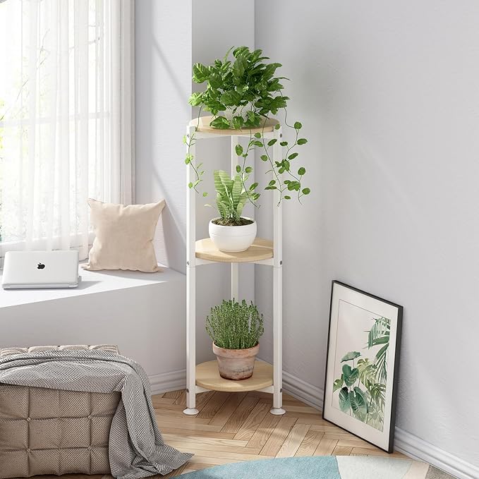 Plant Stand Indoor Corner Tall 3 Tier Metal Modern Flower Storage Plant Shelf Holder for Living Room Balcony Garden, White (3 Tier-White Round)