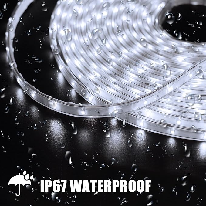 DBFAIRY 50Ft Solar LED Strip Lights Outdoor, Large Capacity Solar Powered Flexible Tape Lights with Remote Dimmable 8 Lighting Modes for Patio Pool Camping Decor, 6000K Cool White