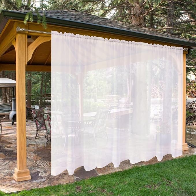 SpaceDresser Waterproof Outdoor Sheer Curtains for Patio - 2 Panels Rod Pocket Indoor Voile Sheer Curtain for Living Room,100W x 120L inch, White