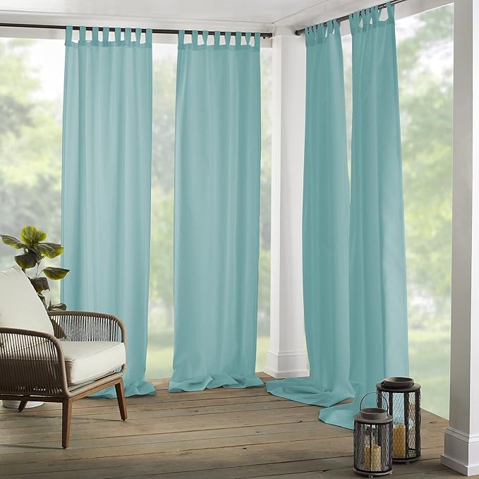 Elrene Home Fashions Matine Weatherproof Tab-Top Indoor/Outdoor Solid Color Curtain Panel for Porch, Pergola, Patio, Deck, 52”W x 95”L, Mineral