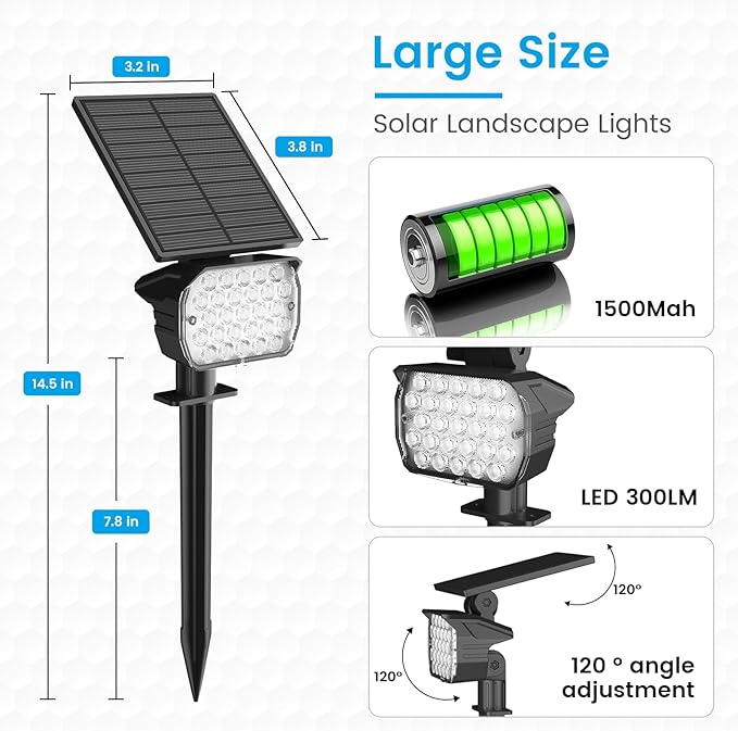 VOLISUN Solar Spotlight Outdoor, IP67 Waterproof Solar Landscape Spot Lights，Uplights for Yard Garden Pathway - 6 Pack (Cool White) 27 LED 3 Lighting Modes