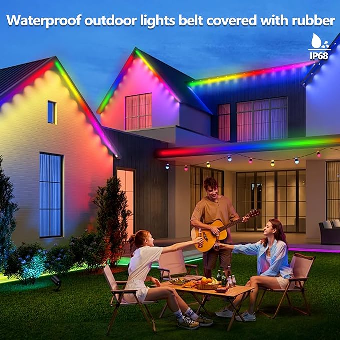 16.4FT Outdoor LED Strip Light Waterproof,IP68 Outside RGB+IC Light Strip with App/Remote Control,Chase Mode,Music Sync Light for Balcony,Deck,Rooftop,Garden,Pool
