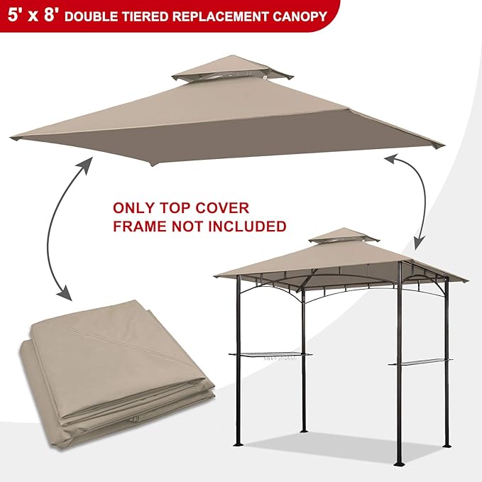 Eurmax USA High Performance Grill Gazebo Canopy Replacement Cover 5x8 BBQ Shelter Top（Beige
