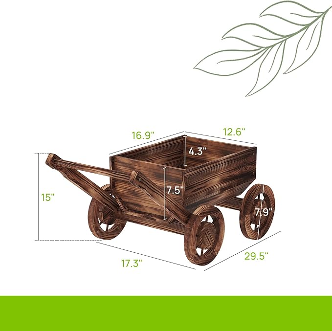 Wooden Flower Cart with Wheels Wooden Wagon Planter Outdoor Garden Planter Decor Planter Kit for Patio Balcony Trolley Decoration Succulent Flower Pot, Indoor Backyard Balcon Decor（Small）