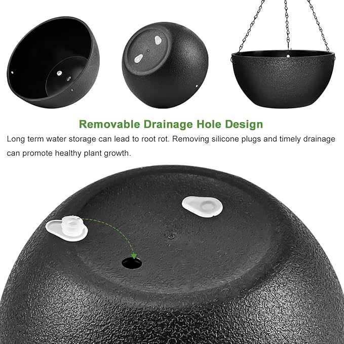 Enenes 13 Inch Large Hanging Planters 2 Pack, Plastic Plant Pots with Drainage Holes and Chains for Indoor or Outdoor Garden, Patio, Large Hanging Baskets