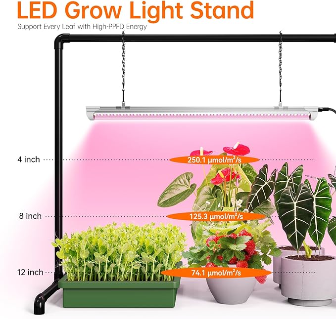 Bstrip Grow Light Stand, 2ft 24W Grow Light for Indoor Growing, Full Spectrum LED Plant Light for Seed Starting, Height Adjustable, Large 29.5" L x 18.3" W x 26.0" H