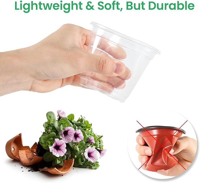 36 Packs 7/5/4/3.5 Inch Reinforced Clear Nursery Pots with Drainage Hole, Transparent Variety Pack Plastic Plant Pot Seedling Planter for Vegetable Propagation, Root Cutting, Seed Starting