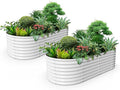 A ANLEOLIFE 2-Set 8X4X2 ft Galvanized Raised Garden Bed Kit, Oval Metal Deep Root Planters for Outdoor Plants, Antique White