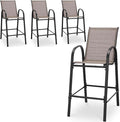 HOMREST Outdoor Bar Height Stools Set of 4,High Back Patio Chairs with Armrests,Textilene Chairs with Breathable Fabric & Metal Frame for All Weather,Taupe