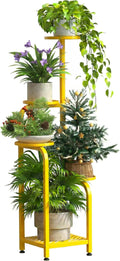 TOSKING 5 Tier Tall Plant Stand Indoor Outdoor, Heavy Duty Corner Shelf for Plants & Decor, Space Saving 3.9FT Metal Flower Pot Stand for Balcony, Garden, Living Room, Patio( Yellow, 5Tier SQ Base)