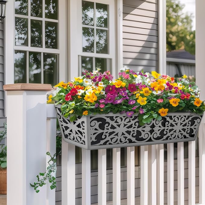 4 Pack 30 Inch Window Boxes Planter for Outdoor Plants Deck Railing Planters Box with Adjustable Brackets for Porch Fence Balcony Hanging Flower Baskets with Non-Woven Fabric Liner for Garden Décor