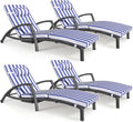 Chaise Lounge Chairs Outdoor Set of 4, Comfy Outside Wicker Patio Pool Lounge Chair w/ 5 Adjustable Back Angle, Cup Holder, Thicken Cushion