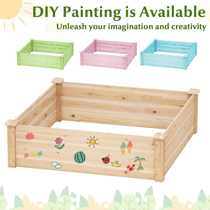 Giantex Raised Garden Bed, Wood Planter Box, Outdoor Square Garden Bed for Vegetable Flower Herb Succulent, 40" Lx40 Wx12 H, Easy Assembly